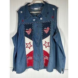 Fashion bug women’s American vest VTGfourth of July denim embroidered 30-32